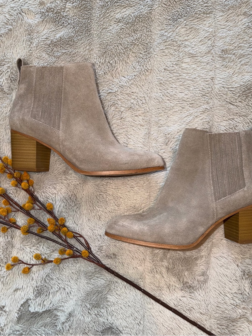 INC International Concepts Taupe Suede Ankle Booties with Block Heel